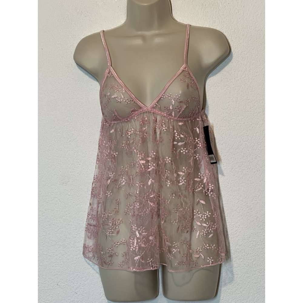 New Fantasy Lingerie Vixen Babydoll Pink‎ Sheer Mesh Embroidered Dainty Coquette